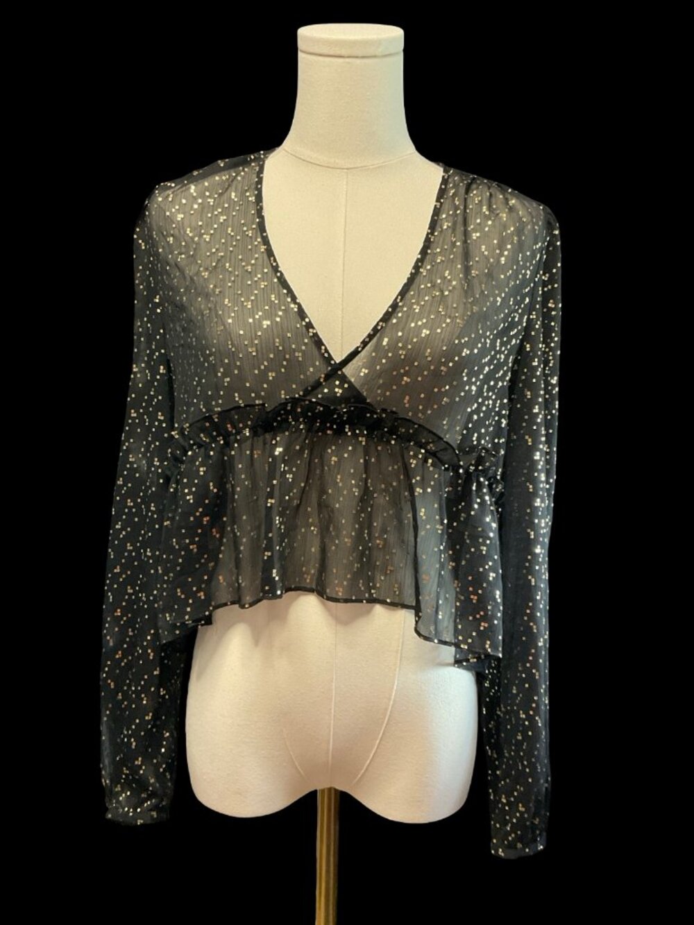 Black/Gold Sheer Cropped Peplum Blouse